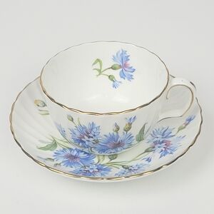 Vtg 40s~Adderley Cornflower Demitasse Teacup & Saucer~Bone China~Swirled Ribbed